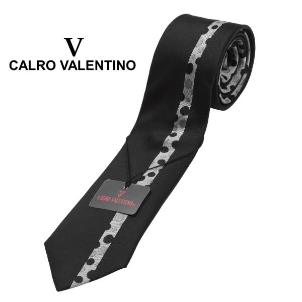 CALRO VALENTINO カルロバレンチノ ブランド ネクタイ パネル柄 大剣幅 約7cm スリム ナロータイ メンズ レディース兼用 シルク100% CV-0004-C ブラック