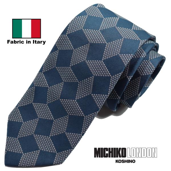 イタリア生地 日本縫製 Fabric in Itary ネクタイ ブランド MICHIKO LONDON ミチコロンドン ジオメ柄 シルク 100％ mki-015-C グリーン