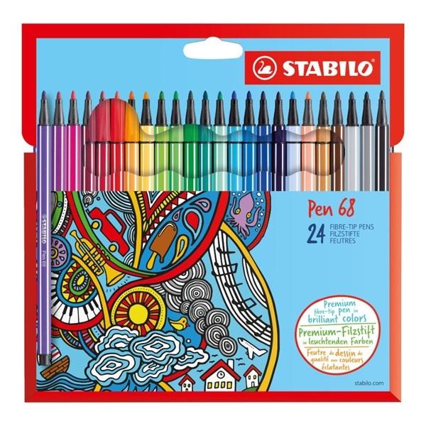 STABILO �X�^�r�� �y�� 68 24�F�Z�b�g ���� �J���[�y�� 1mm �t�F���g�`�b�v �x���`���[�V�����L���b�v��