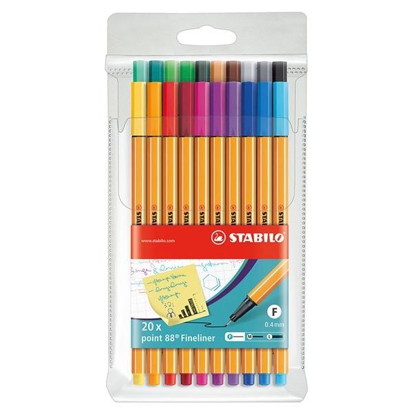 STABILO �X�^�r�� �����y�� �|�C���g88 20�F�Z�b�g 0.4mm �����������ی�`�b�v �x���`���[�V�����L���b�v�� �J���[�y�� �׎�