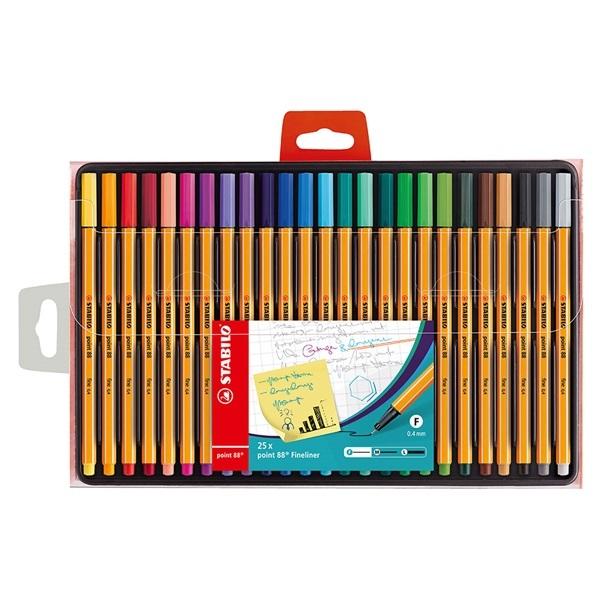 STABILO �X�^�r�� �|�C���g88 25�F�Z�b�g ���� 0.4mm �����������ی�`�b�v �x���`���[�V�����L���b�v�� �J���[�y�� �׎�