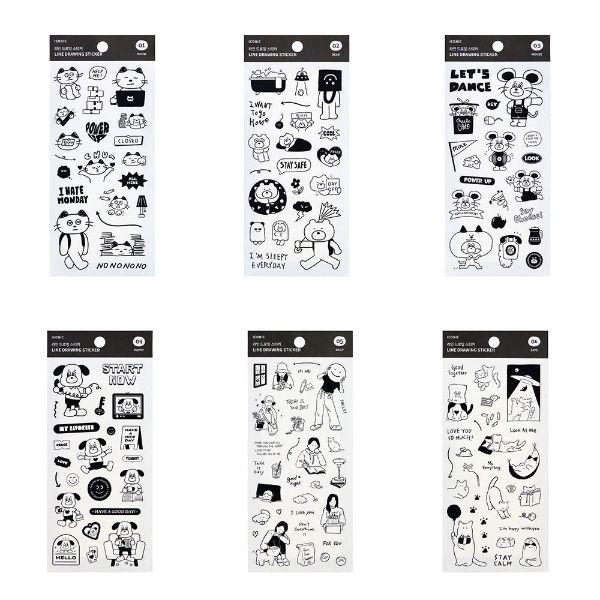 ラインドローイングステッカー・2枚セット シール デコ 韓国雑貨