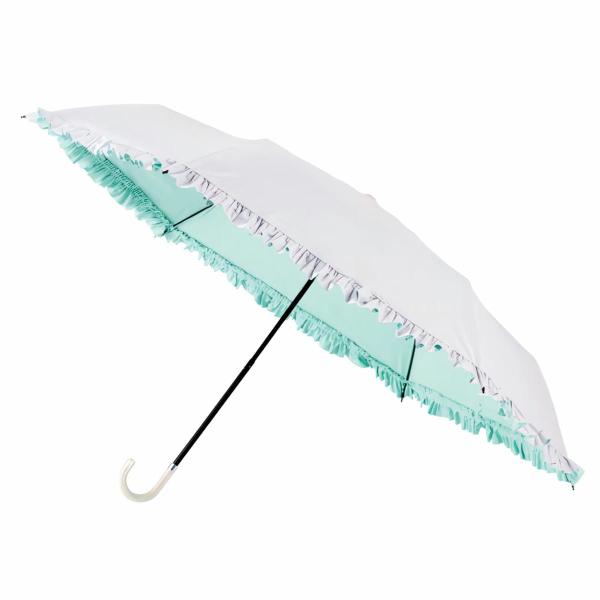 estaa 遮光折傘 Beauty Shield 無地フリル 54cm 日傘 UVカット レディース かわいい フリル パラソル ホワイト かわいい おしゃれ ギフト プレゼント