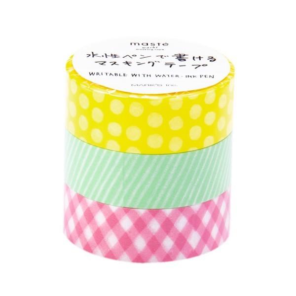マスキングテープ 手帳 水性ペンで書けるマスキングテープ 小巻 3巻 セット マステ パターン2 ドット ストライプ チェック マークス Mst Fa14 Set Online Mark S 通販 Yahoo ショッピング