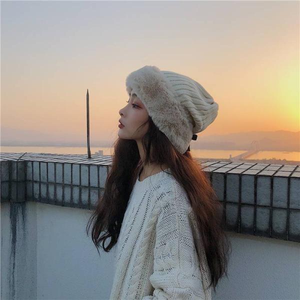 低価格化 ニット帽 帽子 レディース もこもこ ファー バックリボン 可愛い ガーリー 秋 冬 防寒 ホワイト リボン ベージュ 韓国 白 暖かい 無地 個性的 おしゃれ