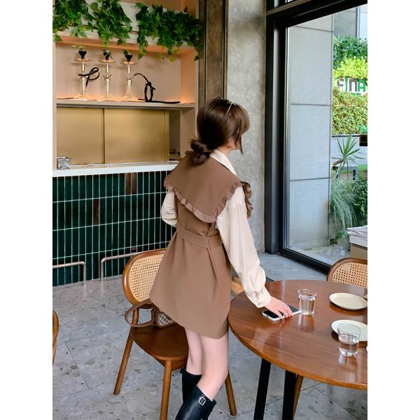 想像を超えての 2色 セットアップ レディース ベスト ジレ フリル シャツ かわいい ブラウン ブルー かわいい 大人可愛い かっこいい 襟付き セーラーカ 再入荷1番人気 Milenatours Com Do