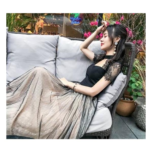 パーティードレス 結婚式 二次会 ワンピース 袖あり ロング お呼ばれ ドレス 黒 レース かわいい ドット柄 個性的 チュール 半袖 春 夏 10代 代 送料無料 Buyee 日本代购平台 产品购物网站大全 Buyee一站式代购 Bot Online