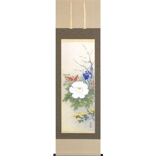 掛け軸 花鳥画 四季花（斐田 則政） 掛軸 : まろ庵 - 通販 - Yahoo