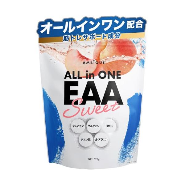 オールインワンEAA BCAA クレアチン グルタミン ベータアラニン クエン酸 HMB アンビーク 必須アミノ酸9種配合 国産 (620g, ピーチ)