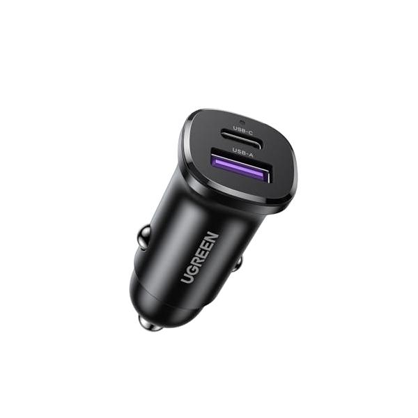 UGREEN USB C カーチャージャー 2ポート ミニ小型PD30W+SCP22.5W 急速充電 シガーソケット PD3.0/QC4.0/PPS対応 12V・24V車対応 車載充電器 コンパク