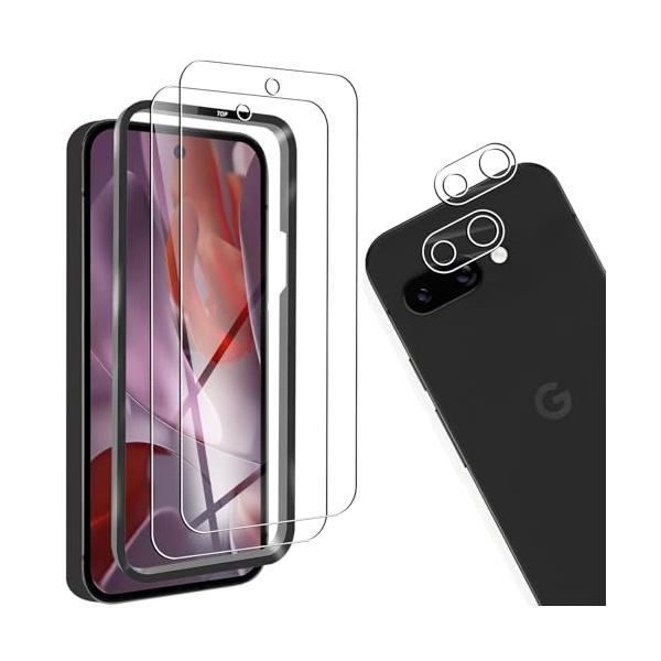 対応 Google Pixel 9A ガラスフィルム 2枚 + 対応 Google Pixel 9A 5G レンズ保護フィルム 2枚 対応 Google Pixel 9A 用のフィルム 液晶保護フィルム