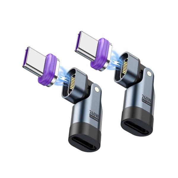 YFFSFDC マグネット USB-C 変換アダプタ 2個セット 16Pin PD240W 180°回転 Type-C 変換アダプタ 480Mbps データ転送 5A急速充電 MacBook Air/Pro/An
