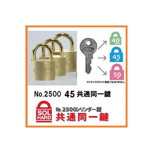 SOL HARD（ソールハード） シリンダー南京錠『共通同一鍵』 No.2500 45