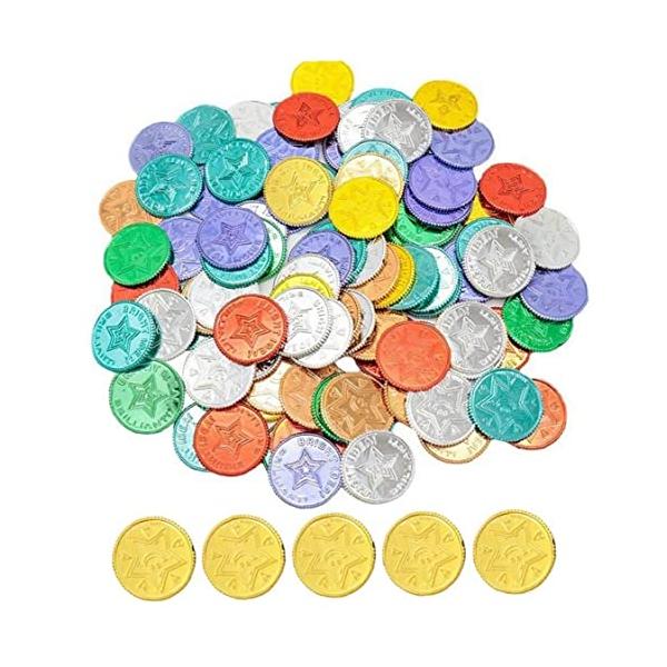 Sinyde 金貨玩具 プラスチック カラフルな 偽のお金 おもちゃの 海賊トレジャーハントゲームコイン ゲーム用 100枚入 （混色）