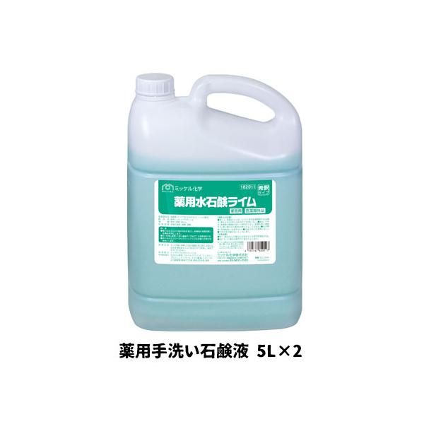【ミッケル化学株式会社】業務用洗浄剤 薬用水石鹸ライム 5L×2 薬用手洗い石鹸液 業務用 業務用洗剤 ハンドソープ 殺菌 消毒