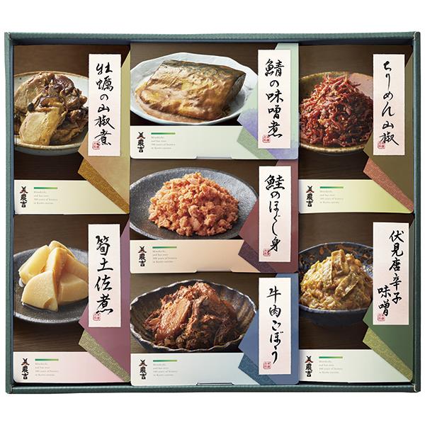 ■商品詳細内容量：ちりめん山椒・筍土佐煮・鮭のほぐし身・牡蠣の山椒煮 各40g、牛肉ごぼう50g、伏見唐辛子味噌60g、鯖の味噌煮70g温度帯：常温便でお届けいたします。商品重量:0.7kg商品記号:043‐KAT‐50Z■お届け時期につい...