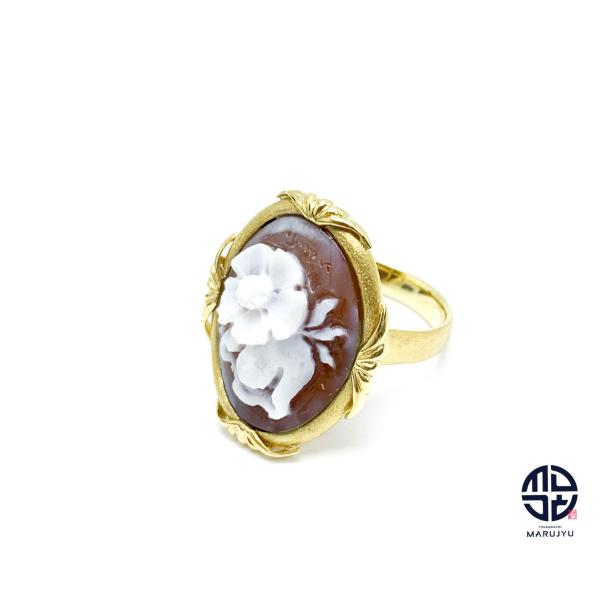 未使用カメオ　diluca K18 ダイヤ　再お値下 diluca ディルーカ社 K18 18金イエローゴールド シェルカメオ