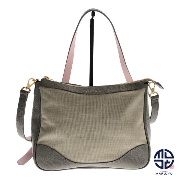 ADMJ エーディーエムジェイ グレー ピンク レザー キャンバス  