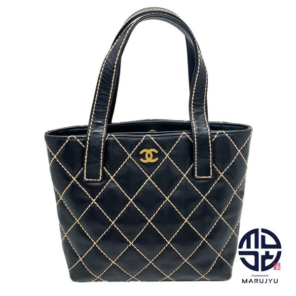 CHANEL シャネル ココマーク 黒 ブラック レザー ワイルドステッチ