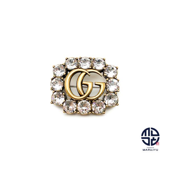GUCCI グッチ クリスタル付き メタル ダブルG ロゴ ブローチ 506171