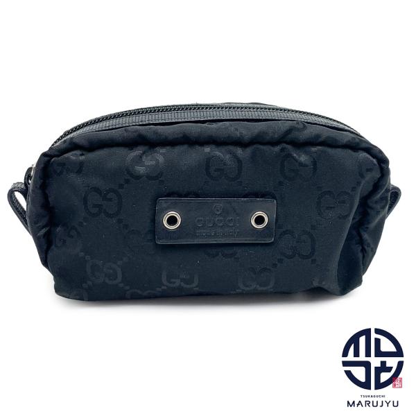 Gucci ダークグレー ポーチ GUCCI グッチ 224088 GG柄 ナイロン 黒 ブラック メイクポーチ