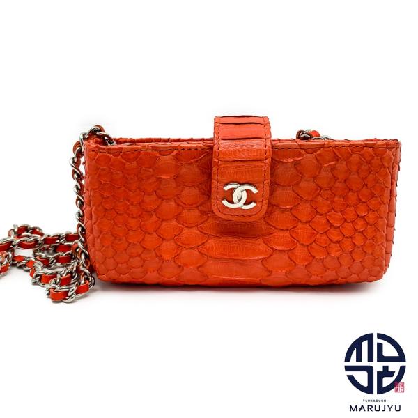 CHANEL シャネル オレンジ系 シルバー金具 パイソン 蛇革 ミニ CHANEL シャネル オレンジ系 シルバー金具 パイソン 蛇革 ミニ