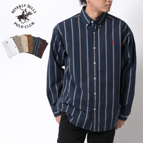 ボタンダウンシャツ メンズ Bhpc ビバリーヒルズポロクラブ 長袖 ワンポイント ロゴ 刺繍 無地 ストライプ シャツ マルカワ 通販 Yahoo ショッピング