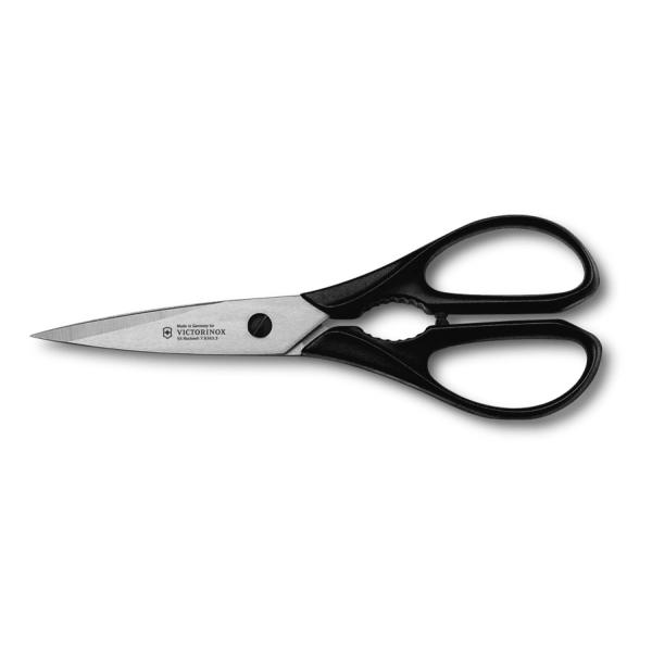 ステンレススチール キッチンはさみ多目的キッチンはさみは、まさにキッチンの万能ツールです。ブレードは極めて堅いステンレススチールでつくられており、マイクロセレーションの刃が様々な素材をしっかりとつかみます。その他ビクトリノックス商品と同様、...