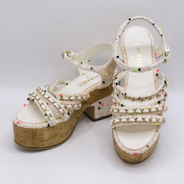 CHANEL シャネル マルチカラー ツイード サンダル ＃37C 23.5cm