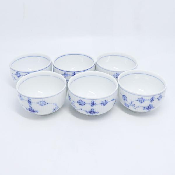 ROYAL COPENHAGEN ロイヤルコペンハーゲン ブルーフルーテッドプレイン 湯呑 6点 576 湯のみ ジャパニーズカップ 食器 中古 送料無料！！