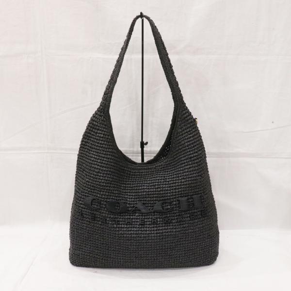 COACH コーチ ブルックリン ショルダーバッグ39 CAL99 ブラック チャコール ペーパーストロー ホーボーバッグ 中古良品 人気完売品 送料無料