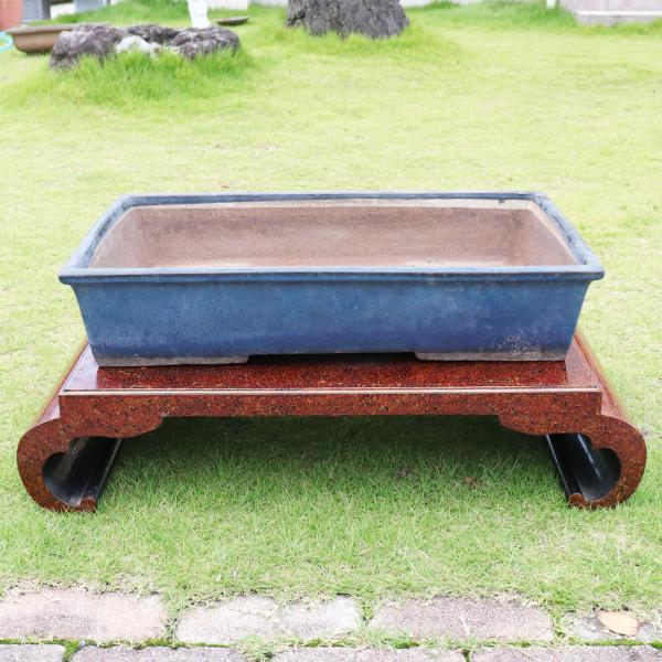 盆栽鉢 在銘 落款有り 外縁切足長方鉢 幅約64.5cm 盆器 和鉢 植木鉢 送料無料！！