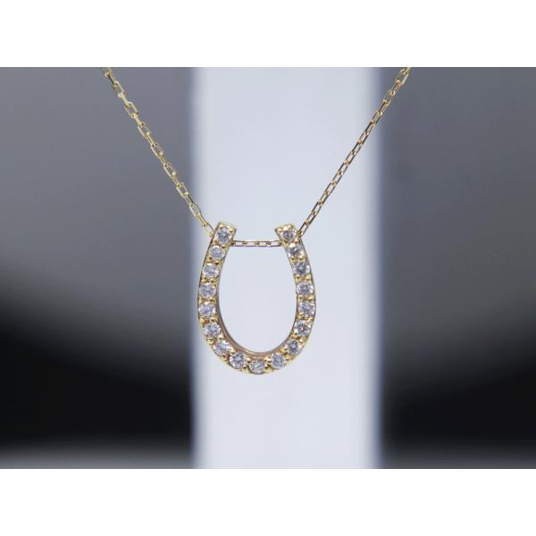 K18　ゴールド　ホースシュー ダイヤモンド ネックレス 上質ダイヤ　0.10ct  　美品　ネック40cm　1.2g 送料無料！！