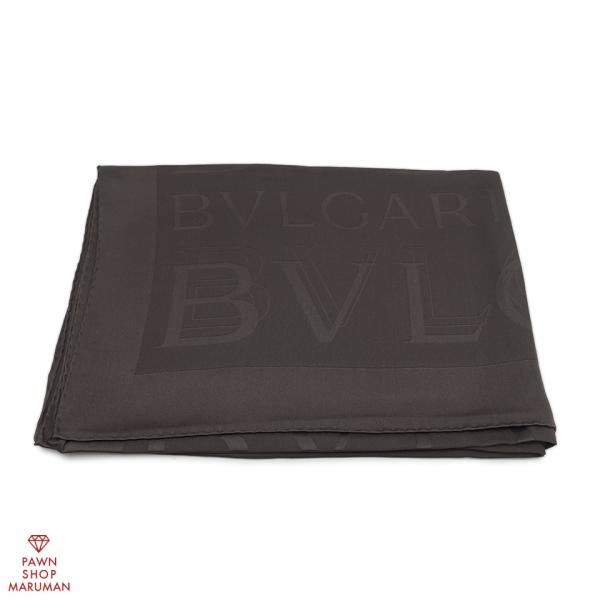 ま*め様 ブルガリ BVLGARI ロゴマニア シルクウール 大判ショールマフラ BVLGARI（ブルガリ） ロゴマニア ストール シルク100% ブラウン 【丸万