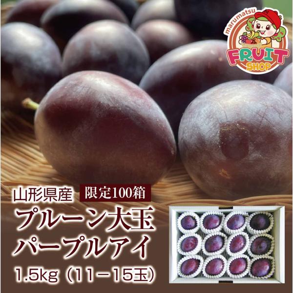 ほどよい酸味とたっぷりの甘さ、とろけるような食感【送料無料】プルーン 山形県産 特大 パープルアイ 1.5kg 11-15玉【限定100箱】