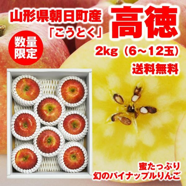 【前払い不可】激レア蜜入りりんご！  山形県朝日町産　高徳 2kg　6-12玉　送料無料　りんご