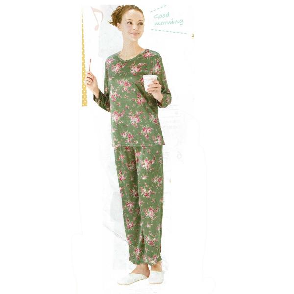 トラベルパジャマ コンパクトパジャマ 旅行 旅行用携帯パジャマ ポーチ付き エレガントローズ柄 M L Ll グレー レディース 旅行 エトワール海渡 代購幫