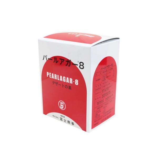 パールアガーは、海藻から抽出精製された多糖類を主原料としたゲル化剤です。■特徴・備考・透明度・弾力性・光沢に優れたゼリーが作れます。・出来上がったゼリー液は、冷蔵庫で冷やさなくても、水冷又は常温（15〜25℃）で固まりますので、夏季でも崩れ...