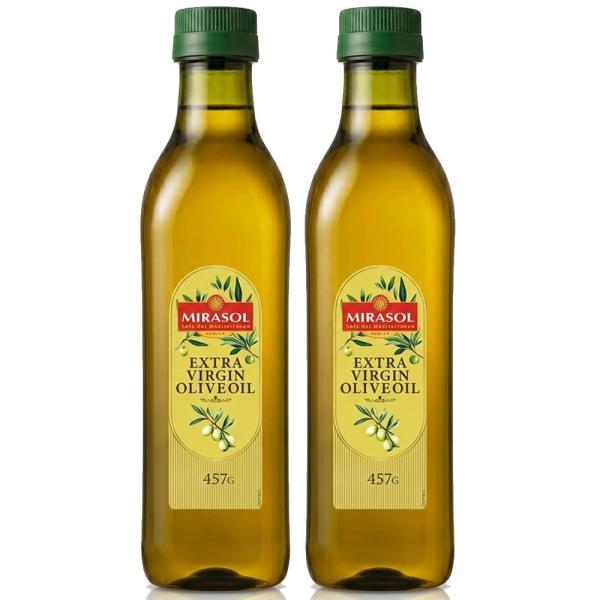ミラソル エキストラ ヴァージン オリーブオイル 500ml(457g)×2本 MIRASOL EXVオイル 一番搾り エキストラバージン 加熱不要 サラダ アヒージョ 万能型 爆買