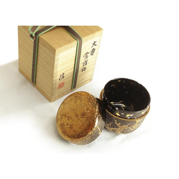 棗 なつめ 「大棗 鴬宿梅」 /落款「信」蒔絵 漆塗り 金彩 棗 なつめ 「大棗 鴬宿梅」 /落款「信」蒔絵 漆塗り 金彩