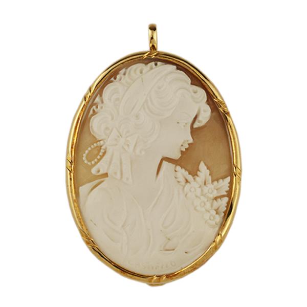 K18イエローゴールド枠 シェルカメオ ブローチ/ペンダント女性