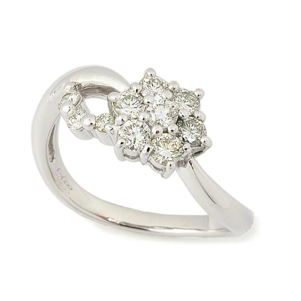 10号＞【美品！】プラチナ製枠 ダイヤモンドフラワーデザインリング