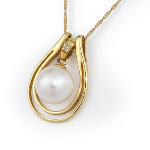 18Kパールネックレス（メレダイヤ2石付） 18Kパールネックレス（メレダイヤ2石付）