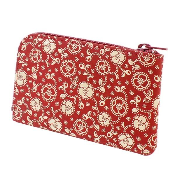 印伝 甲州印伝 印傳屋 上原勇七 財布 小銭入れ 1208 椿 ツバキ 赤地×白漆 鹿革 本革 レザー 薄い スリム 花柄 ブランド 冬物 冬ギフト クリスマス 贈り物 YM01 印傳屋（INDEN-YA） 印伝 甲州印伝 上原勇七 財布 小銭入れ 小物入れ