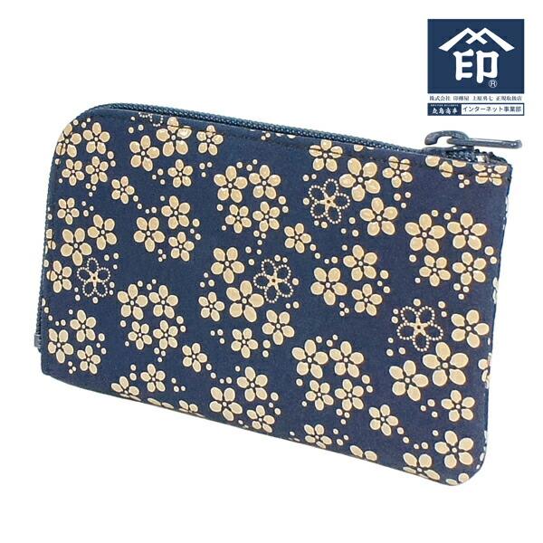 印伝 甲州印伝 印傳屋 上原勇七 財布 小銭入れ 小物入れ 1001 忘れな草 紺地×白漆 鹿革 本革 レザー 花柄 ブランド 夏ギフト 母の日 贈り物 爆買 YM02