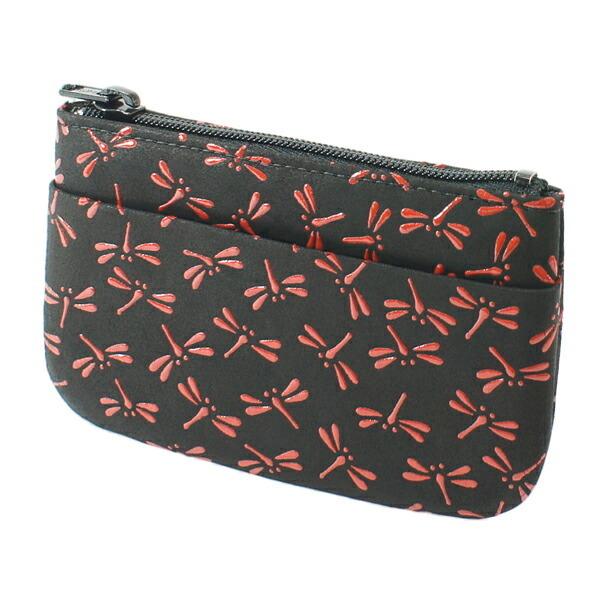 財布 小銭入れ 小物入れ 甲州印伝 印傳屋 上原勇七 1002 とんぼ 黒地×赤漆 鹿革 本革 レザー 和柄 ブランド 夏ギフト 母の日 贈り物 爆買 YM02