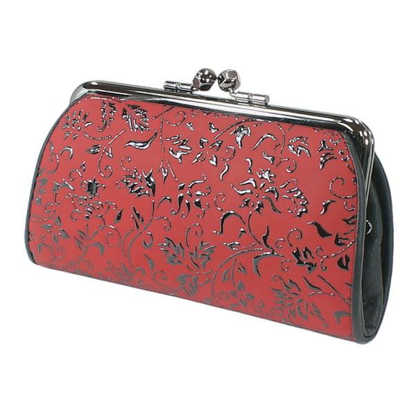 印伝 甲州印伝 印傳屋 上原勇七 財布 がまぐち 小銭入れ 1501 花唐草 黒地×黒漆 鹿革 本革 レザー 和柄 ブランド 冬物 冬ギフト クリスマス 贈り物 YM01 印傳屋（INDEN-YA） 印伝 甲州印伝 上原勇七 財布 印伝がま口財布