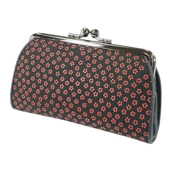 印伝 甲州印伝 印傳屋 上原勇七 財布 がまぐち 小銭入れ 1501 小桜 黒地×赤漆 鹿革 本革 レザー 和柄 ブランド 冬物 冬ギフト クリスマス 贈り物 YM01 印傳屋（INDEN-YA） 印伝 甲州印伝 上原勇七 財布 印伝がま口財布