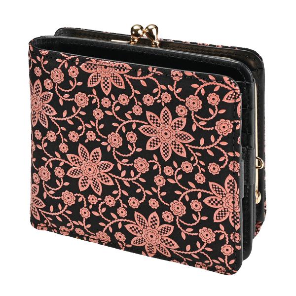甲州印伝 印傳屋 上原勇七  INDEN 財布 二つ折り がまぐち 印傳財布 1608 クレマチス 黒地×ピンク漆 鹿革 本革 レザー 花柄 ブランド 冬物 冬ギフト クリスマス 贈り物 YM01 印傳屋（INDEN-YA） 印伝 甲州印伝 上原勇七 INDEN 財布 二つ折り