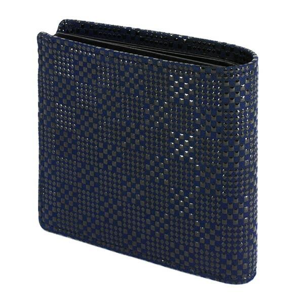 印伝 甲州印伝 印傳屋 上原勇七 財布 二つ折り財布 2009 変わり市松小 紺地×黒漆 鹿革 本革 レザー キャッシュレス 和柄 ブランド 冬物 冬ギフト クリスマス 贈り物 YM01 印傳屋（INDEN-YA） 印伝 甲州印伝 上原勇七 財布 二つ折り財布 2009